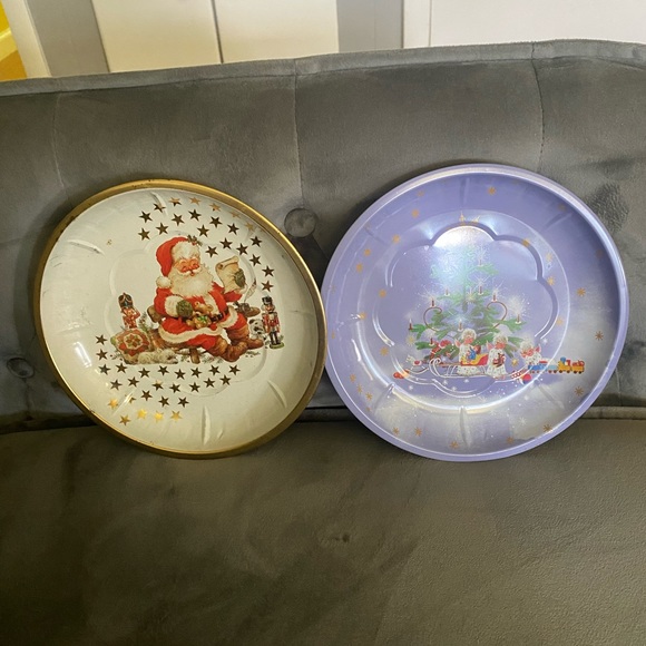 Vintage Christmas Santa Litho Tin Metal Serving Plate Tray. West Germany HP - Picture 1 of 6